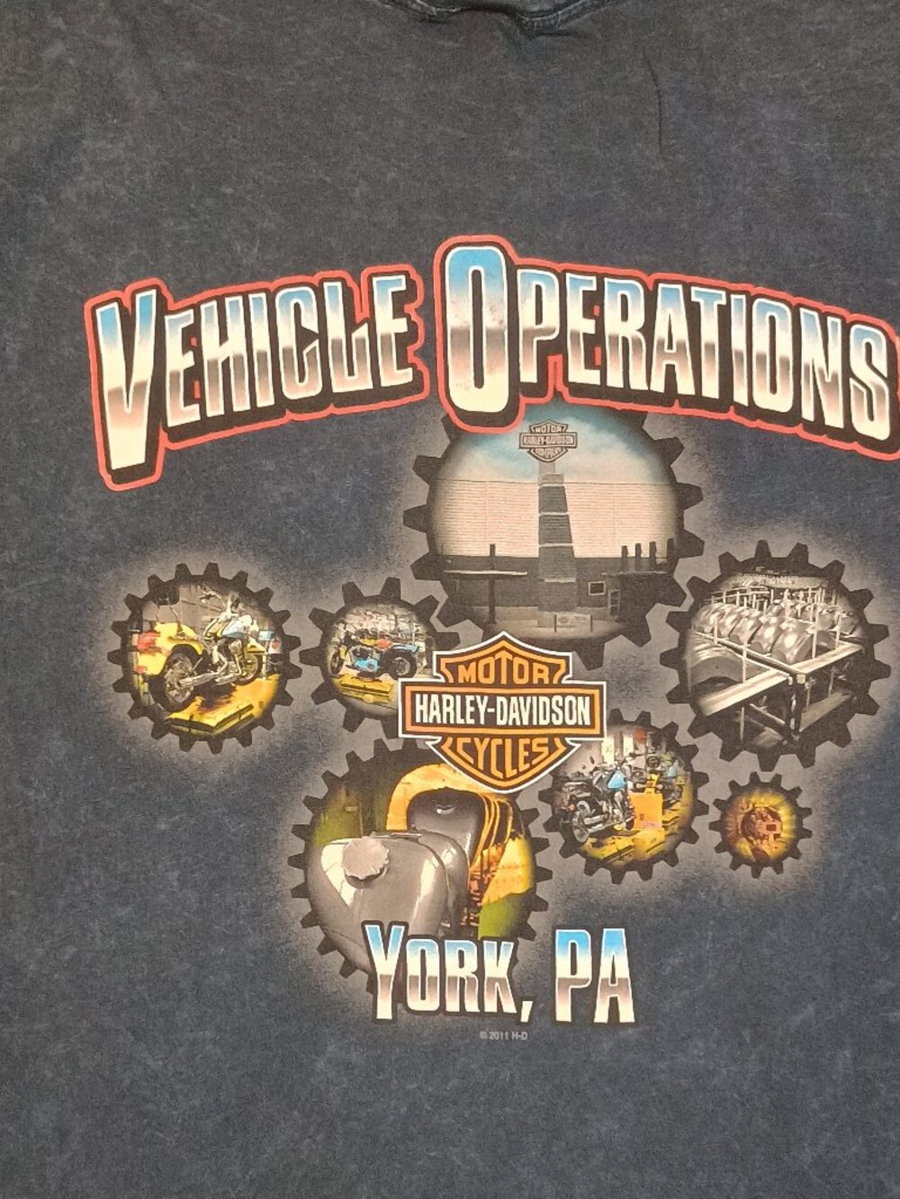 Harley Davidson/Shirt/Mens XL/Blue Distressed/York PA Factory Tour Vintage Tee